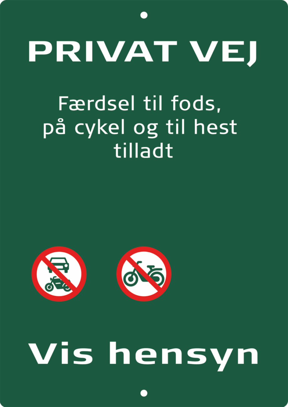 Privat Vej Skilt - Færdsel Til Fods, Cykel & Hest Tilladt