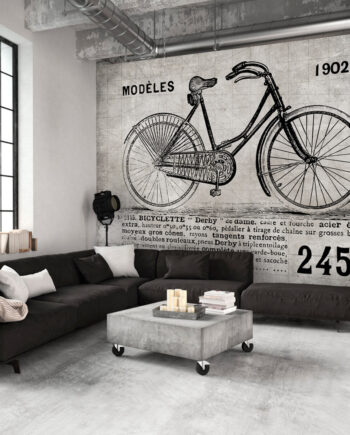 Hvidt fototapet med vintage cykel - vandtæt og slidstærk